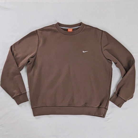 Nike | Tops | Vtg 200s Nike Brown Crewneck Sweatshirt Embroidered Swish |  Poshmark